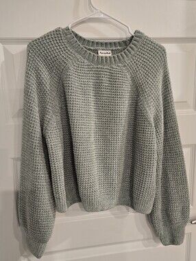 ARULA Sage Green Waffle Knit Crewneck Sweater
